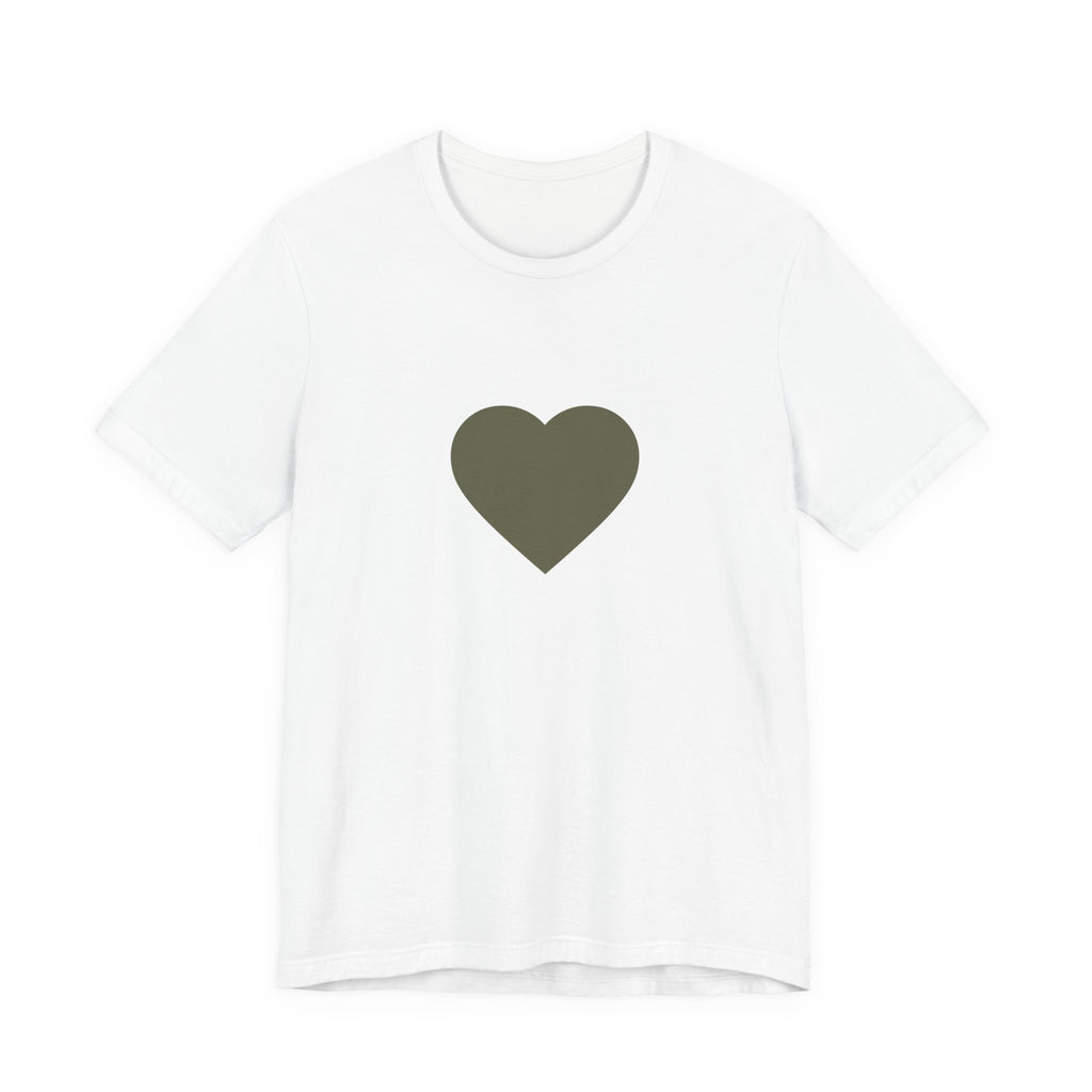 Minimal Olive Heart T‑Shirt — Simple Graphic Tee for Everyday Wear
