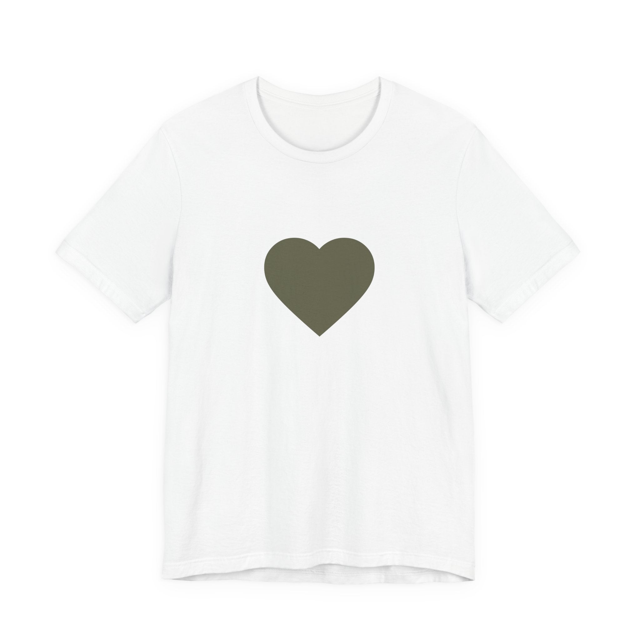 Minimal Olive Heart T‑Shirt — Simple Graphic Tee for Everyday Wear
