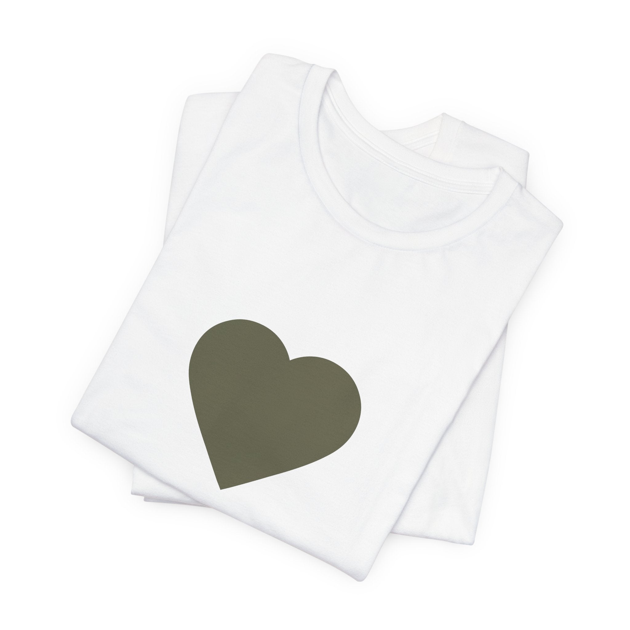 Minimal Olive Heart T‑Shirt — Simple Graphic Tee for Everyday Wear