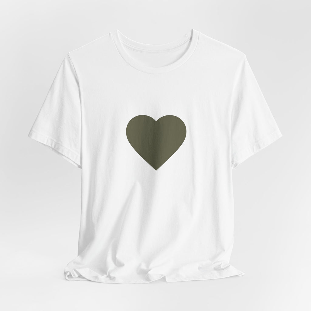 Minimal Olive Heart T‑Shirt — Simple Graphic Tee for Everyday Wear