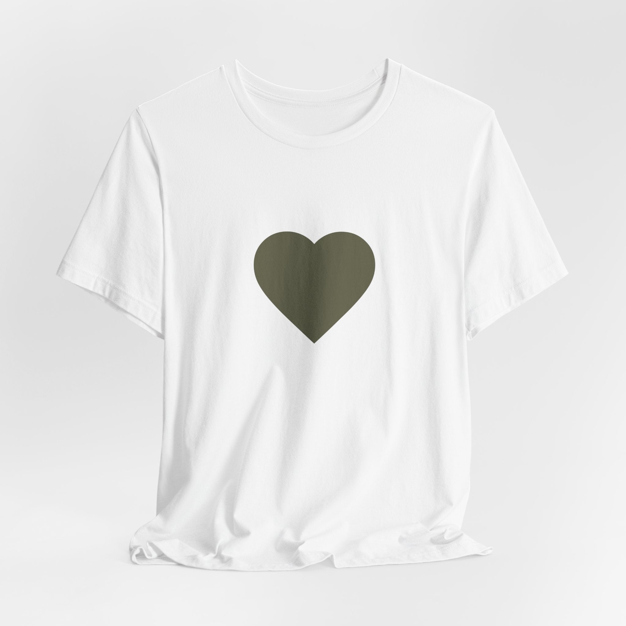 Minimal Olive Heart T‑Shirt — Simple Graphic Tee for Everyday Wear